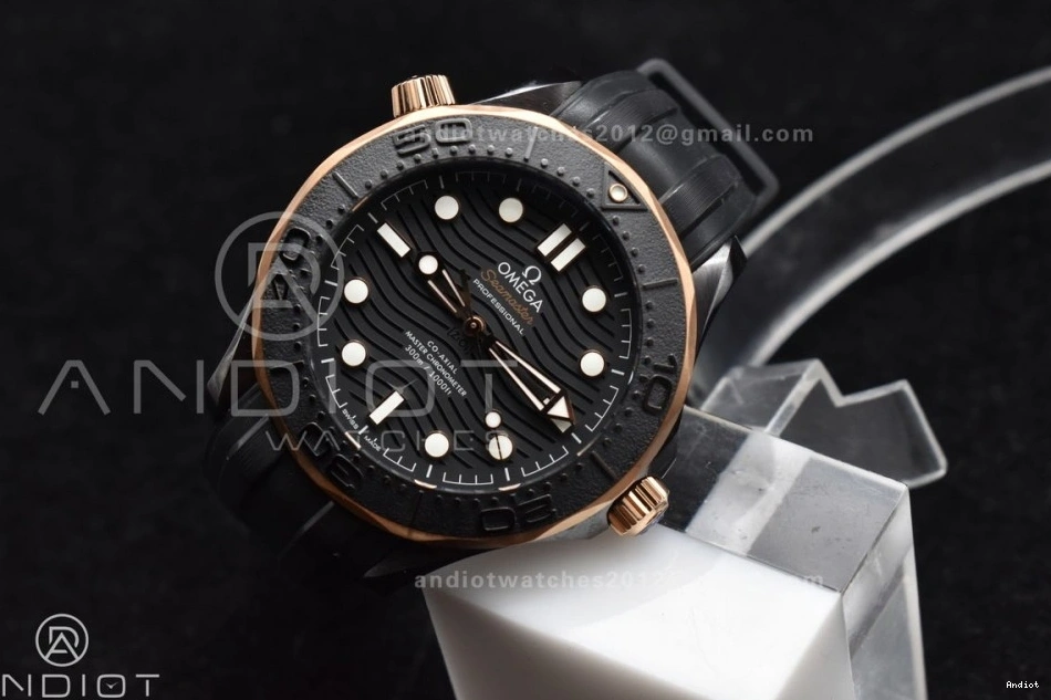 Best 300m Black Seamaster Dial Edition A8806 Ceramic Strap Black RG VSF Black 1:1 on 43.5mm Bezel Rubber 1220